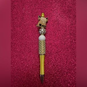 Cute Cow Beaded Pen with Gold Accents